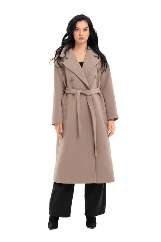 Довге вишукане пальто зі шліцею «Річі» бежевий утеплене