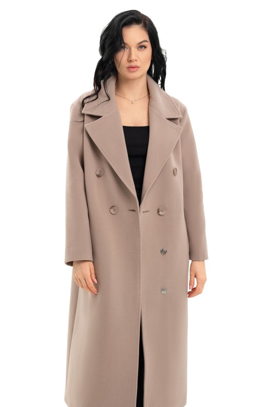 Довге вишукане пальто зі шліцею «Річі» бежевий утеплене