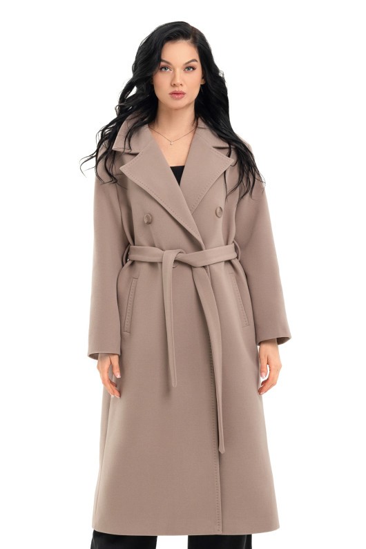 Довге вишукане пальто зі шліцею «Річі» бежевий утеплене