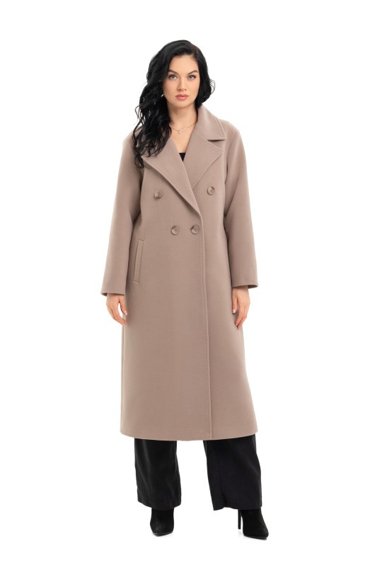 Довге вишукане пальто зі шліцею «Річі» бежевий утеплене