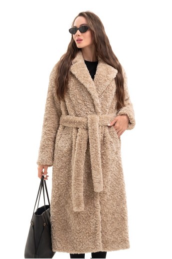 Довга зимова шуба еко барашек «Меді» капучино утеплене