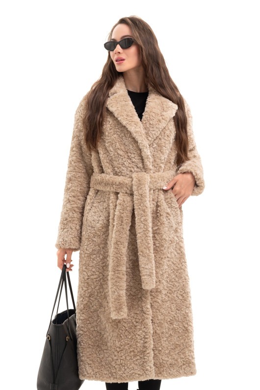 Довга зимова шуба еко барашек «Меді» капучино утеплене