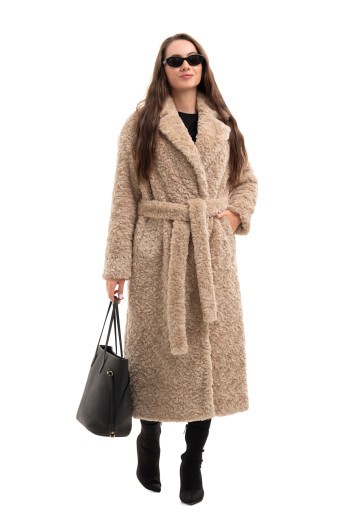 Довга зимова шуба еко барашек «Меді» капучино утеплене