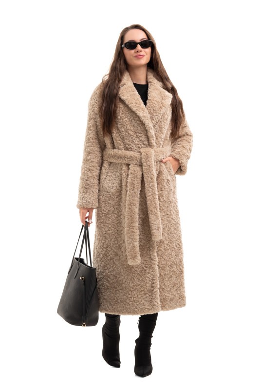 Довга зимова шуба еко барашек «Меді» капучино утеплене
