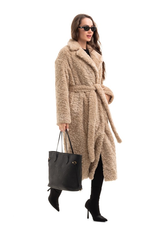Довга зимова шуба еко барашек «Меді» капучино утеплене