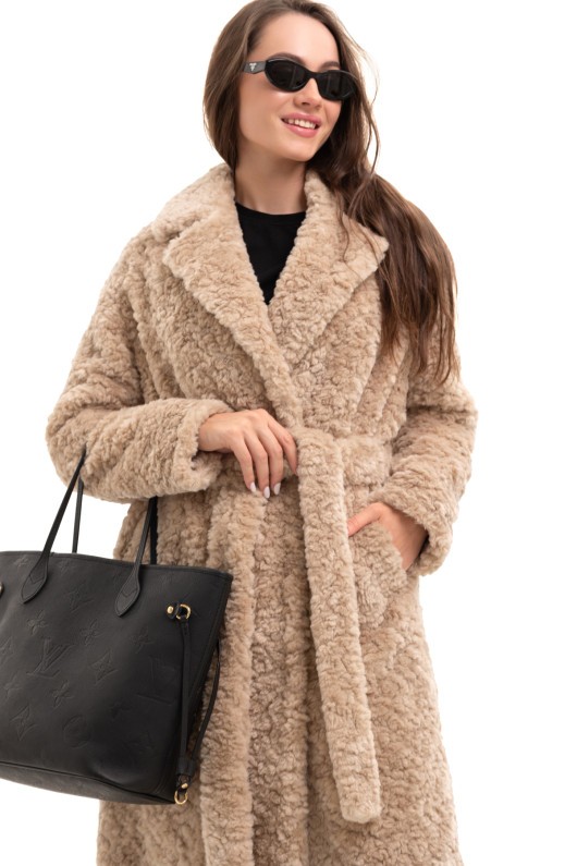 Довга зимова шуба еко барашек «Меді» капучино утеплене
