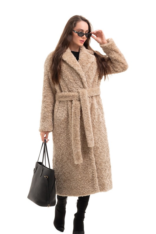 Довга зимова шуба еко барашек «Меді» капучино утеплене