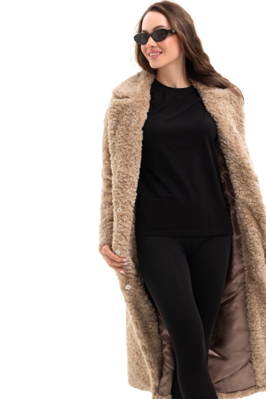 Довга зимова шуба еко барашек «Меді» капучино утеплене