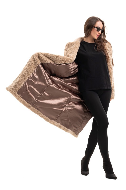 Довга зимова шуба еко барашек «Меді» капучино утеплене