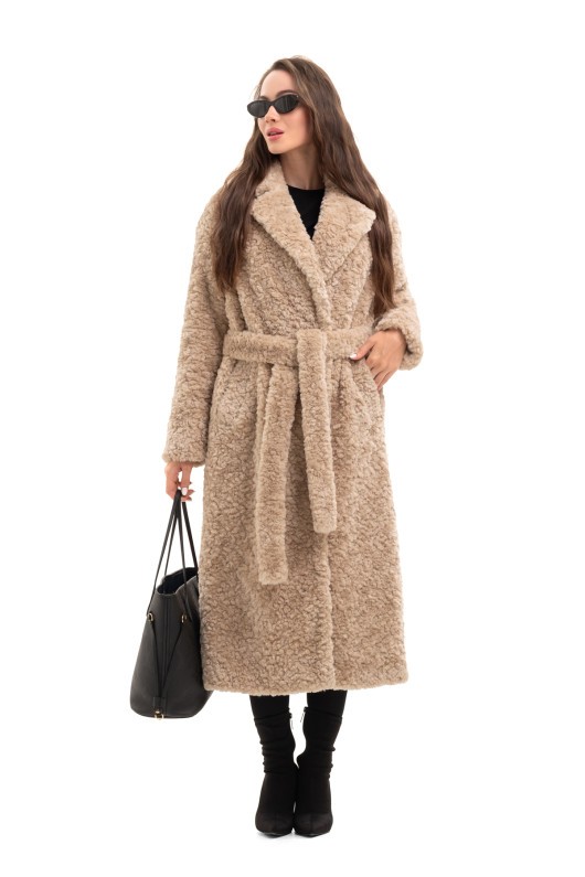 Довга зимова шуба еко барашек «Меді» капучино утеплене
