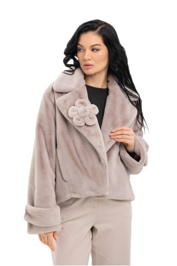 Коротка шуба із еко кролика «Енжи» бежевий утеплене