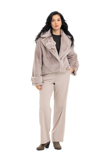 Коротка шуба із еко кролика «Енжи» бежевий утеплене