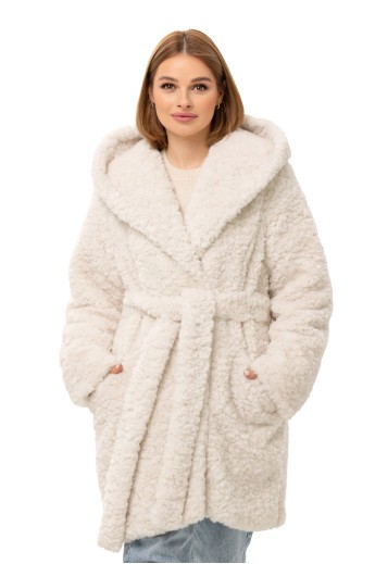Шуба з капюшоном «Ніта» молочна утеплене