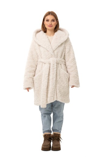 Шуба з капюшоном «Ніта» молочна утеплене