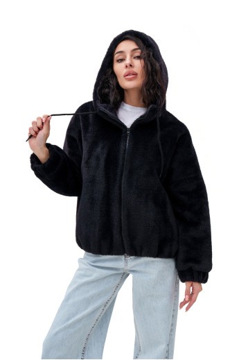 Коротка шубка з капюшоном «Люксі» чорна утеплене