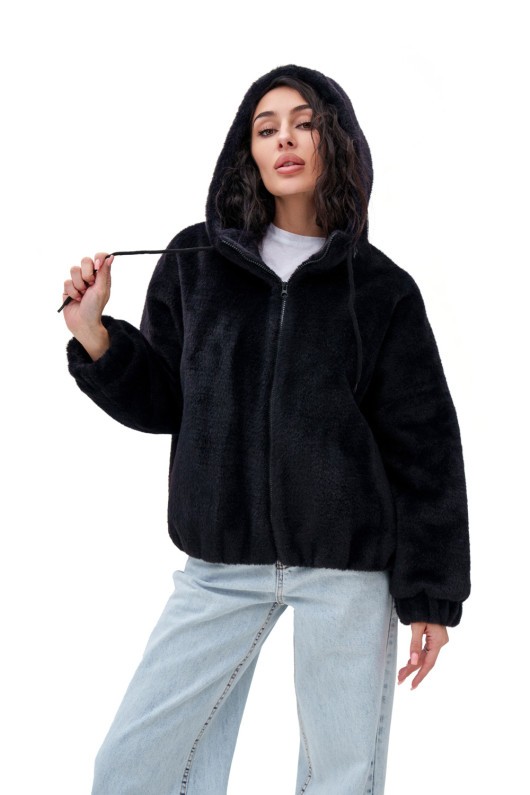 Коротка шубка з капюшоном «Люксі» чорна утеплене