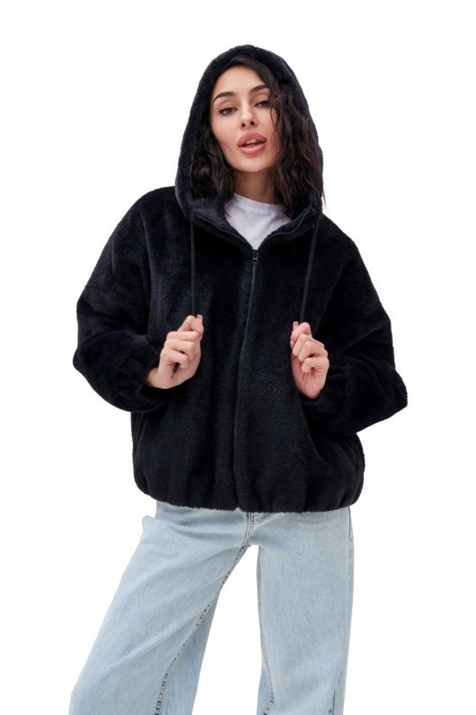 Коротка шубка з капюшоном «Люксі» чорна утеплене