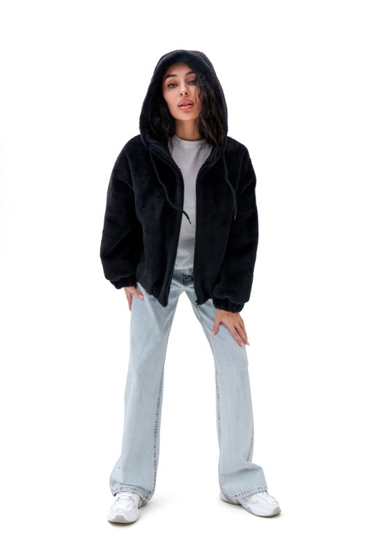 Коротка шубка з капюшоном «Люксі» чорна утеплене