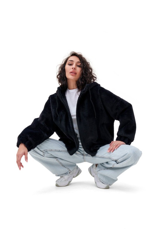 Коротка шубка з капюшоном «Люксі» чорна утеплене