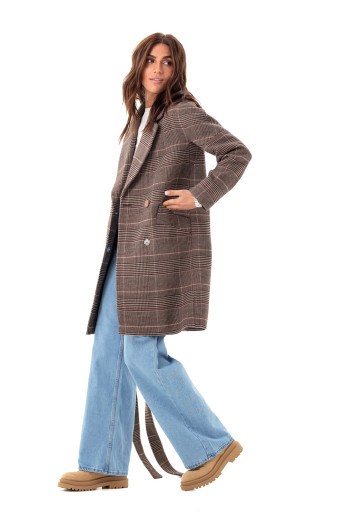 Зручне пальто в клітинку «Астрід» кава утеплене