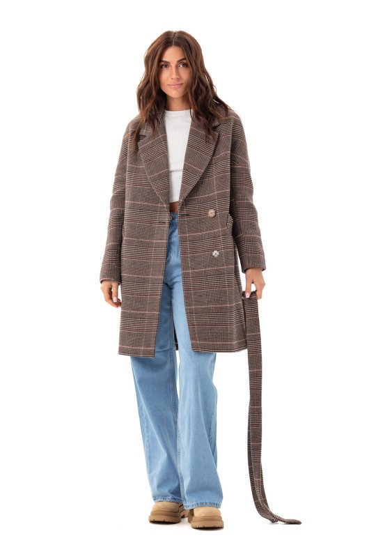 Зручне пальто в клітинку «Астрід» кава утеплене