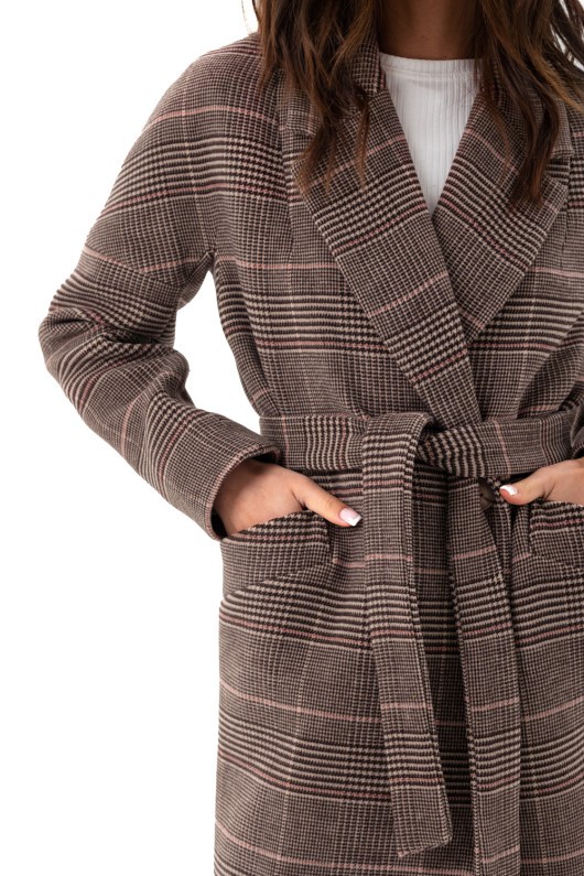 Зручне пальто в клітинку «Астрід» кава утеплене