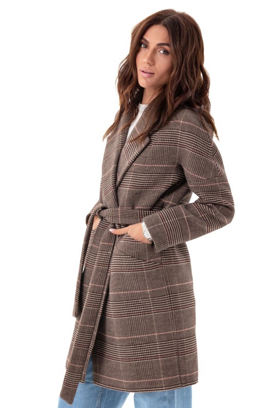 Зручне пальто в клітинку «Астрід» кава утеплене