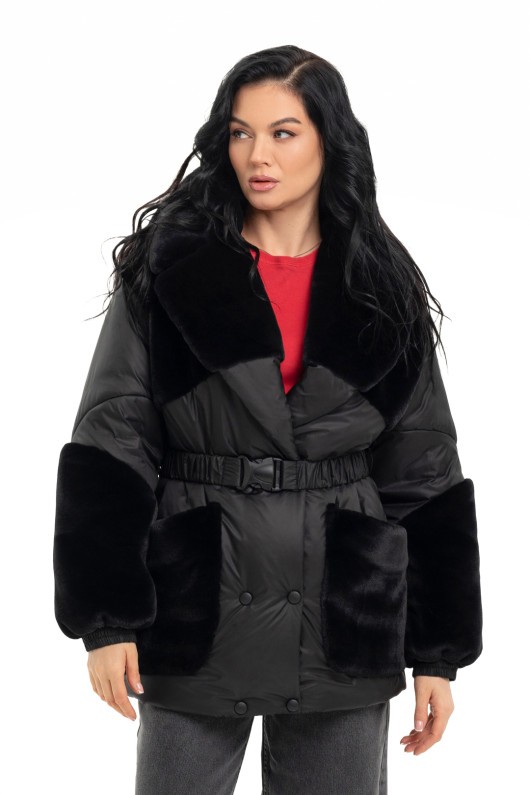 Зимова комбінована куртка «Мерілу» чорний утеплене