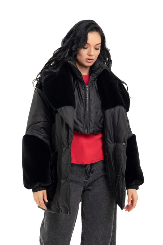 Зимова комбінована куртка «Мерілу» чорний утеплене