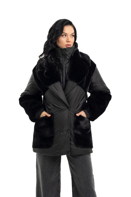 Зимова комбінована куртка «Мерілу» чорний утеплене