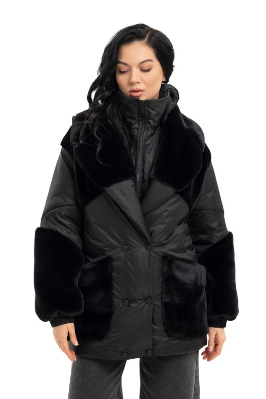 Зимова комбінована куртка «Мерілу» чорний утеплене
