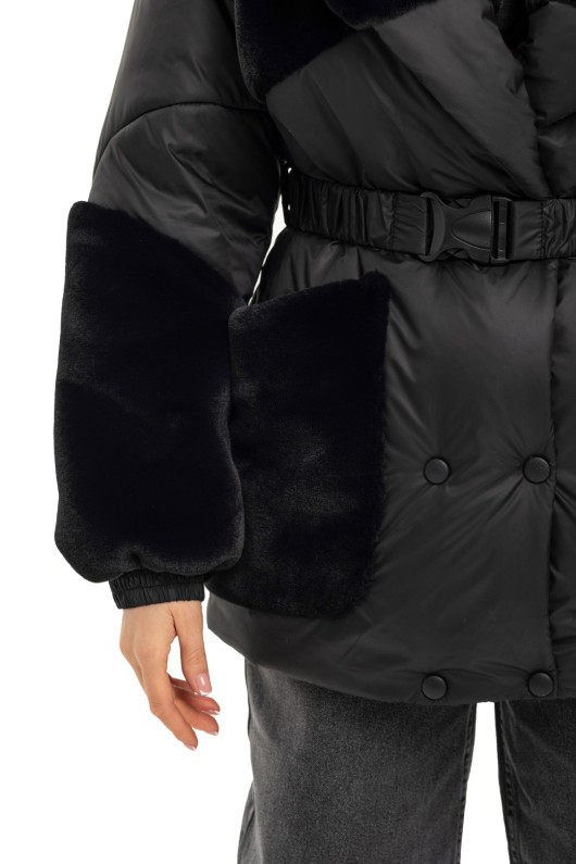 Зимова комбінована куртка «Мерілу» чорний утеплене