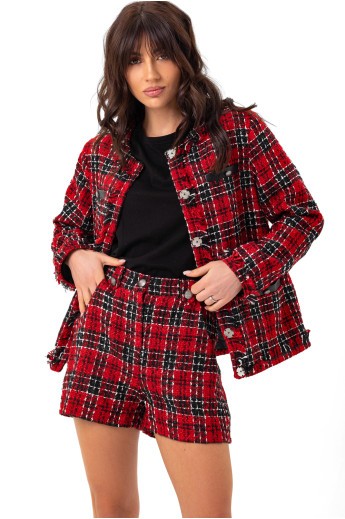 Легкий жіночий жакет «Шелі» червоно-чорний клітинка