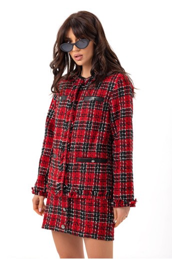 Легкий жіночий жакет «Шелі» червоно-чорний клітинка