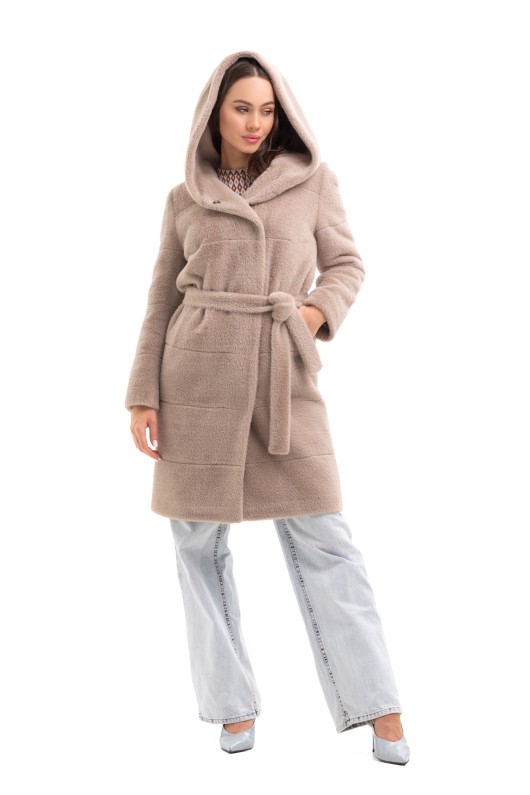 Вишукана шуба з капюшоном  «Іві» капучино утеплене
