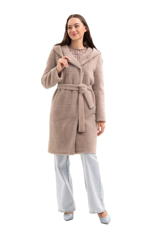 Вишукана шуба з капюшоном  «Іві» капучино утеплене