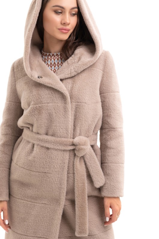 Вишукана шуба з капюшоном  «Іві» капучино утеплене