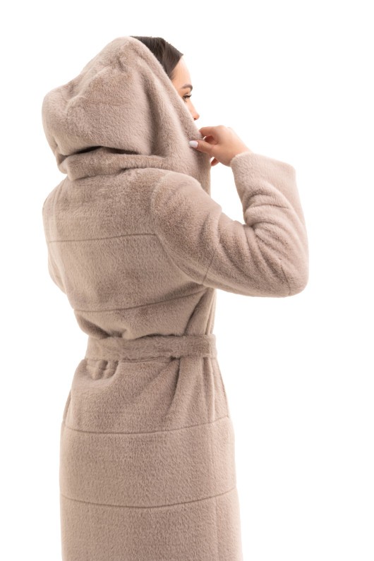 Вишукана шуба з капюшоном  «Іві» капучино утеплене