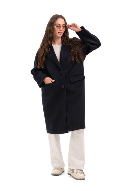 Утеплене оверсайз пальто «Олівер» темно-синій утеплене