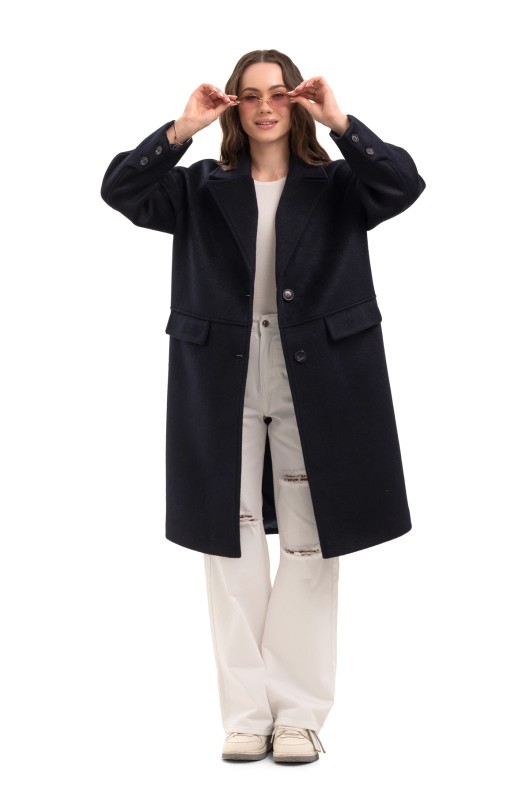 Утеплене оверсайз пальто «Олівер» темно-синій утеплене