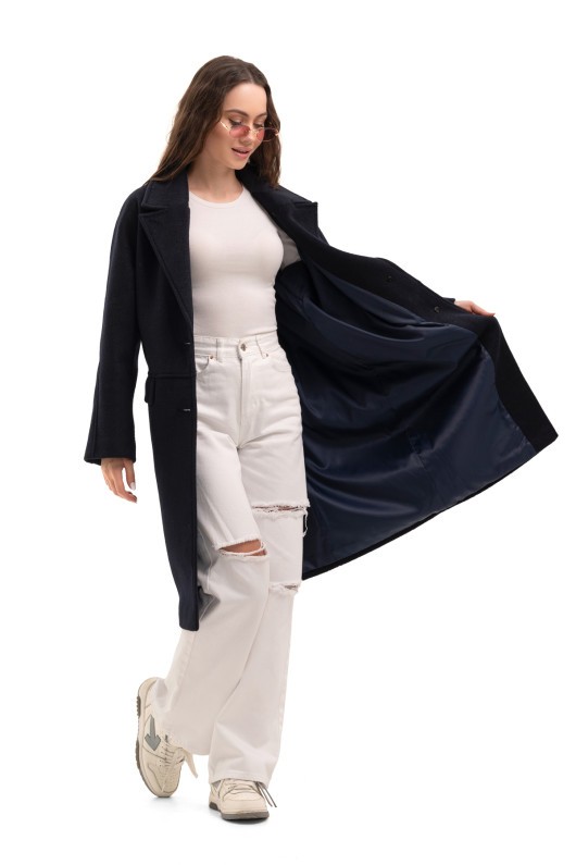 Утеплене оверсайз пальто «Олівер» темно-синій утеплене