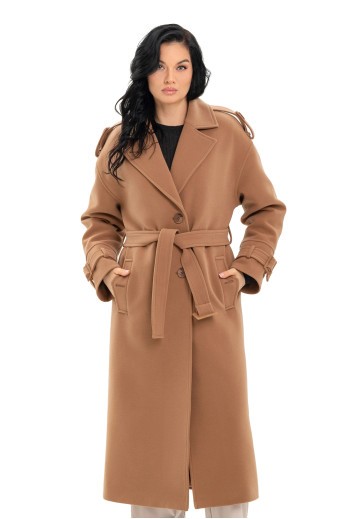 Довге пальто із кашеміру «Касандра» кемел утеплене