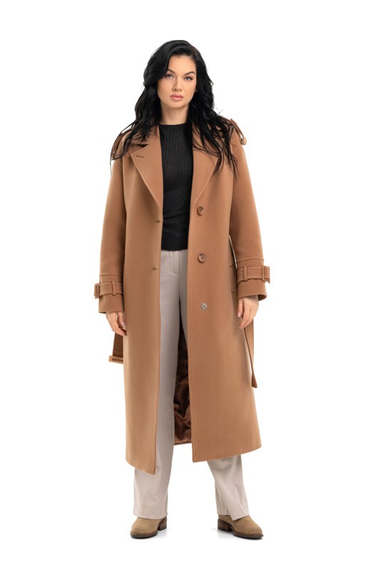 Довге пальто із кашеміру «Касандра» кемел утеплене