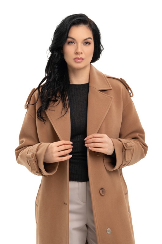 Довге пальто із кашеміру «Касандра» кемел утеплене