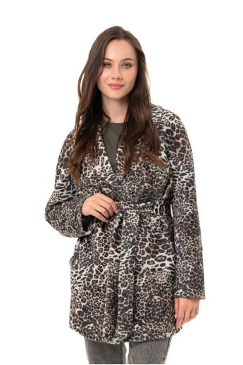 Коротке пальто з принтом «Сірі» леопард дрібний