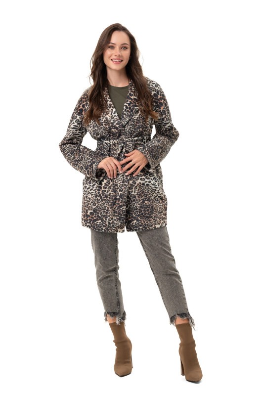 Коротке пальто з принтом «Сірі» леопард дрібний