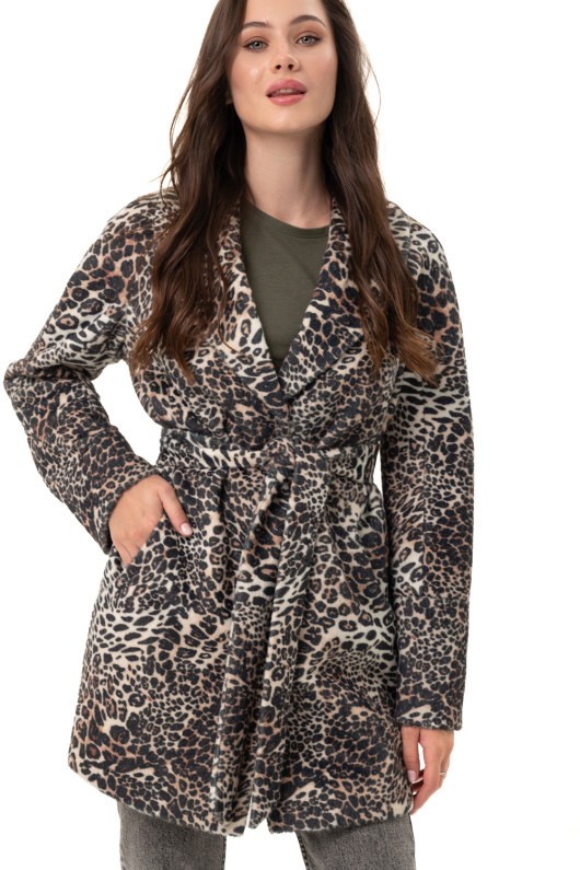 Коротке пальто з принтом «Сірі» леопард дрібний