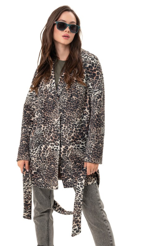 Коротке пальто з принтом «Сірі» леопард дрібний