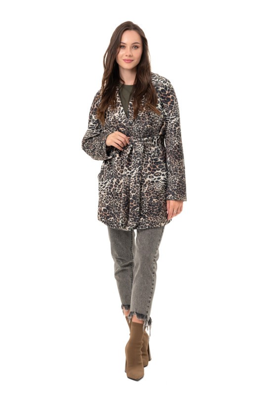Коротке пальто з принтом «Сірі» леопард дрібний