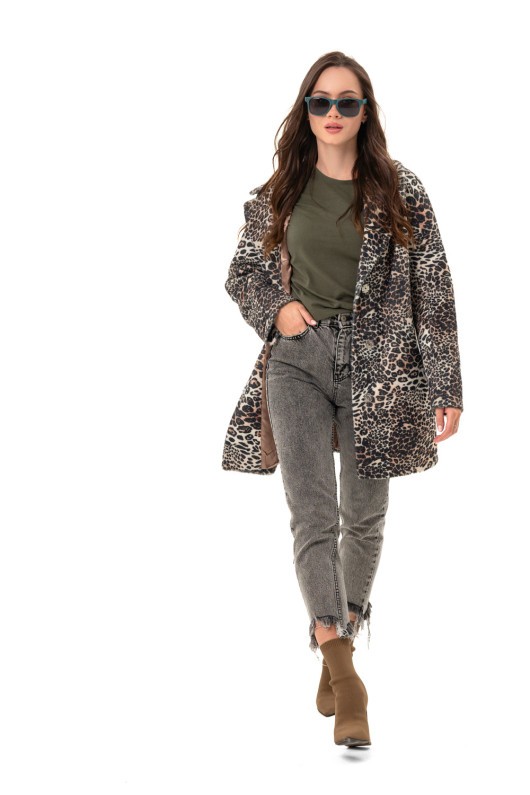 Коротке пальто з принтом «Сірі» леопард дрібний